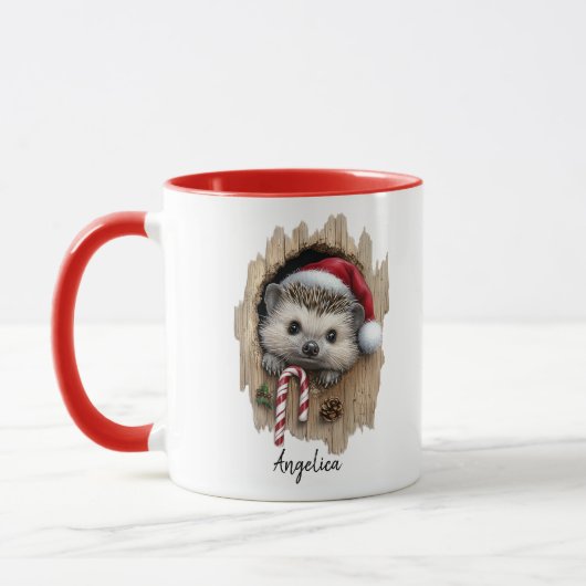 Schattigee Kerst Peeking Hedgehog Santa Hat Custom Mok (Links)