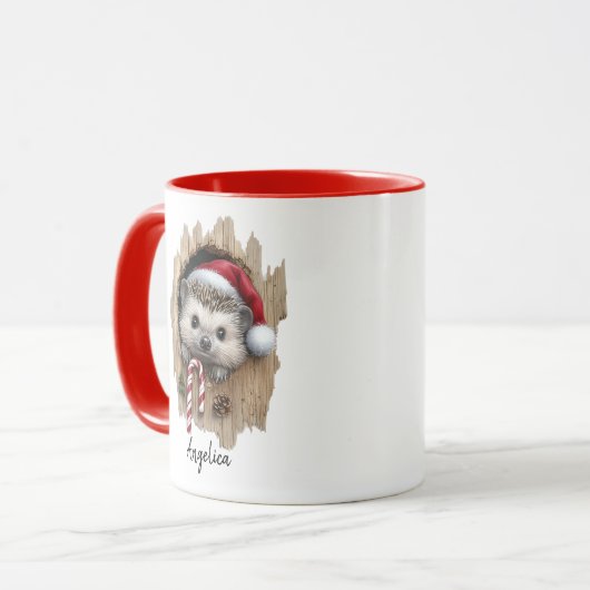Schattigee Kerst Peeking Hedgehog Santa Hat Custom Mok (Voorkant links)