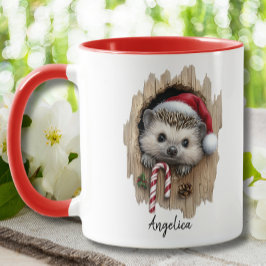 Schattigee Kerst Peeking Hedgehog Santa Hat Custom Mok