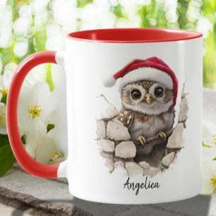 Schattigee kerst Peeking Uil met Santa Hat Custom Mok