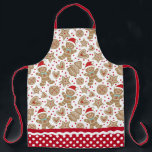 Schattigee kerst peperkoek bakken schort<br><div class="desc">Een schattig vakantie peperkoek koekjespatroon siert dit schort. De rand van schort heeft een rood-wit stippatroon van polka's met een rif. Een leuk cadeau voor kerst. Ontworpen voor u door Blackberry Boulevard.</div>
