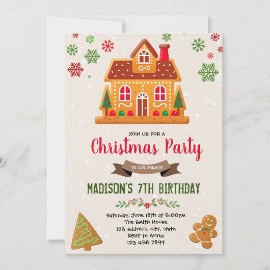 Schattigee kerst peperkoek huis Uitnodiging (Voorkant)