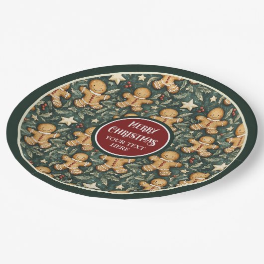 Schattigee kerst peperkoek man diepgroene borden papieren bordje (Gekanteld)