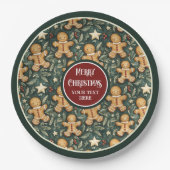 Schattigee kerst peperkoek man diepgroene borden papieren bordje (Voorkant)