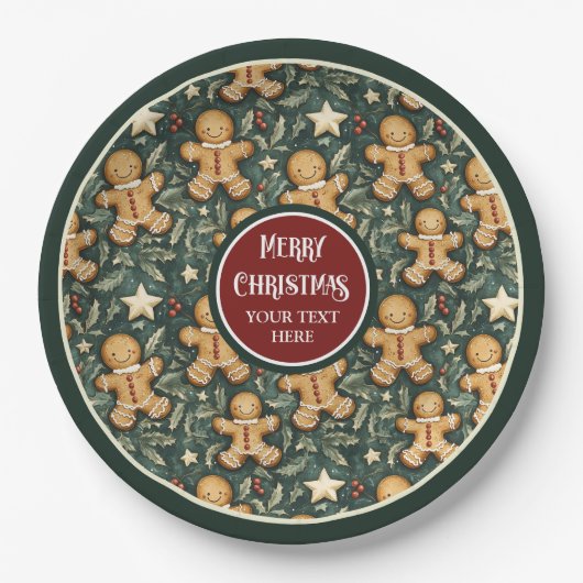 Schattigee kerst peperkoek man diepgroene borden papieren bordje (Voorkant)