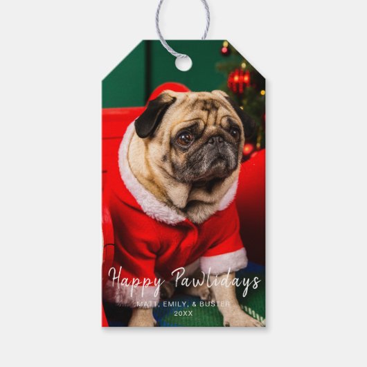 Schattigee Kerst Peppy Dog Pet Photo Lover Rood Gr Cadeaulabel (Voorkant)