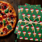 Schattigee Kerst Pizza Slices in Santa Hats Groen Inpakpapier Vel