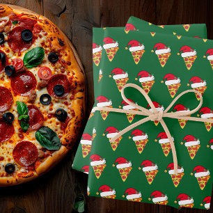 Schattigee Kerst Pizza Slices in Santa Hats Groen Inpakpapier Vel