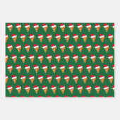 Schattigee Kerst Pizza Slices in Santa Hats Groen Inpakpapier Vel (Voorkant 2)
