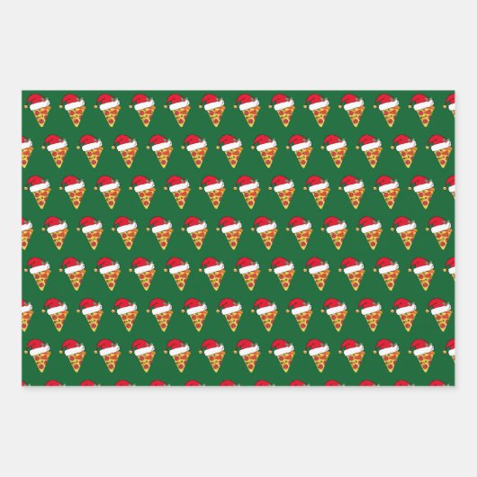 Schattigee Kerst Pizza Slices in Santa Hats Groen Inpakpapier Vel (Voorkant)