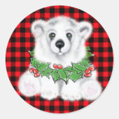 Schattigee kerst polaire beer Holly krans rode pla Ronde Sticker (Voorkant)
