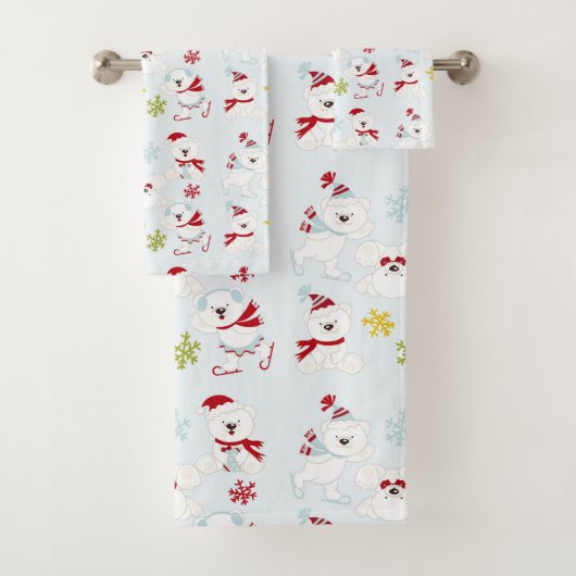 Schattigee kerst Polar Beren en sneeuwvlokken Bad Handdoek (Insitu)