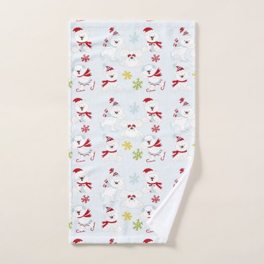 Schattigee kerst Polar Beren en sneeuwvlokken Bad Handdoek (Handdoek)
