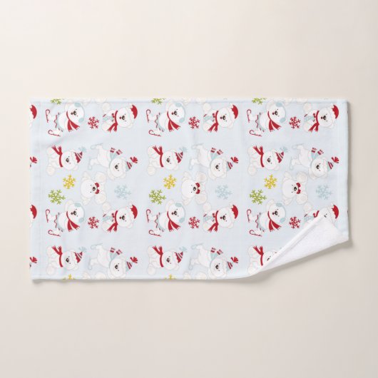Schattigee kerst Polar Beren en sneeuwvlokken Bad Handdoek (Handdoek)