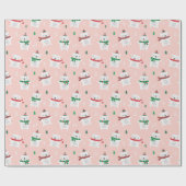 Schattigee Kerst Polar Beren op lichtroze Cadeaupapier (Vlak)