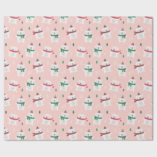 Schattigee Kerst Polar Beren op lichtroze Cadeaupapier (Vlak)