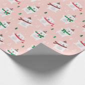 Schattigee Kerst Polar Beren op lichtroze Cadeaupapier (Hoek)