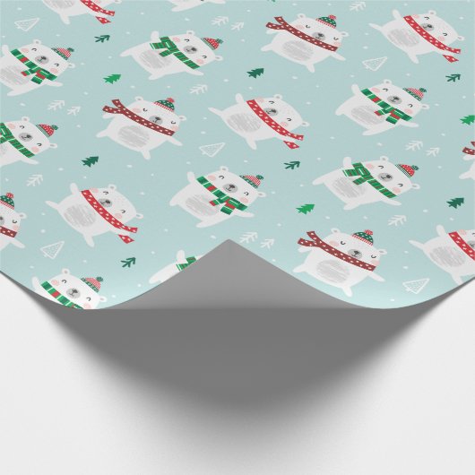 Schattigee Kerst Polar Beren op munt Cadeaupapier (Hoek)