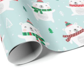 Schattigee Kerst Polar Beren op munt Cadeaupapier