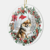 Schattigee kerst pomeraanse hond puppy Santa hoed Keramisch Ornament (Links)