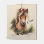 Schattigee kerst Pony met naam Keramisch Ornament (Links)