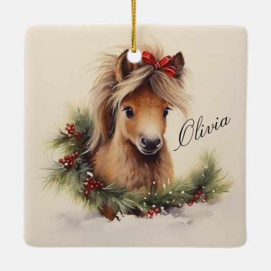 Schattigee kerst Pony met naam Keramisch Ornament (Achterkant)