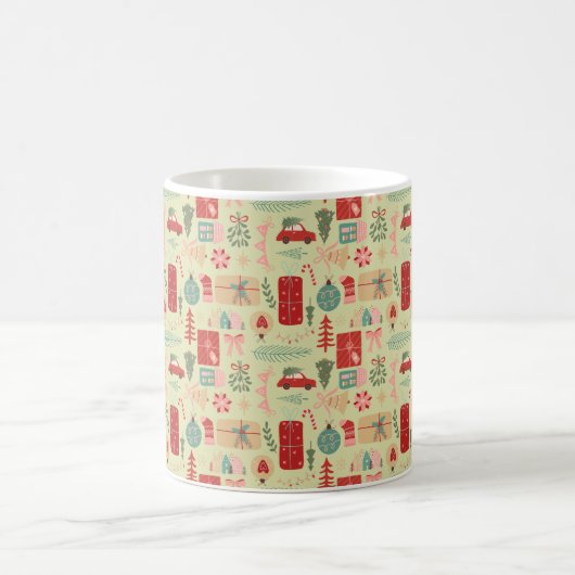 Schattigee Kerst Preppy Roze Mint Groene Illustrat Koffiemok (Center)