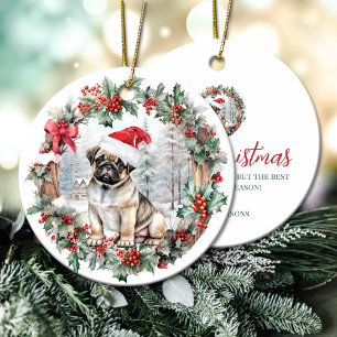Schattigee kerst pug hond puppy kerstmuts keramisch ornament