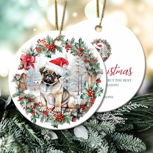 Schattigee kerst pug hond puppy kerstmuts keramisch ornament