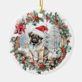 Schattigee kerst pug hond puppy kerstmuts keramisch ornament (Voorkant)
