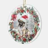 Schattigee kerst pug hond puppy kerstmuts keramisch ornament (Links)