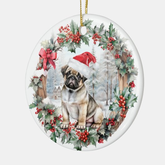 Schattigee kerst pug hond puppy kerstmuts keramisch ornament (Links)