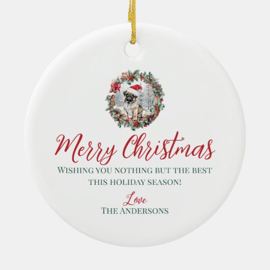 Schattigee kerst pug hond puppy kerstmuts keramisch ornament (Achterkant)