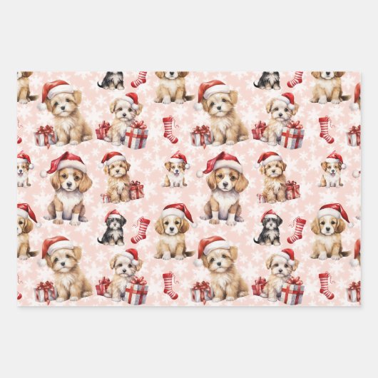 Schattigee Kerst Puppies en Kousen Inpakpapier Vel (Voorkant 3)