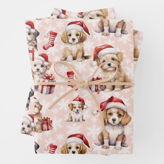 Schattigee Kerst Puppies en Kousen Inpakpapier Vel (In situ)
