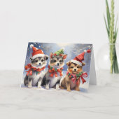 Schattigee Kerst Puppies met Santa Hats Kaart (Voorkant)