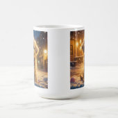 Schattigee kerst Puppies op een sneeuwnacht Koffiemok (Center)