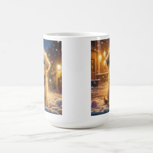 Schattigee kerst Puppies op een sneeuwnacht Koffiemok (Center)