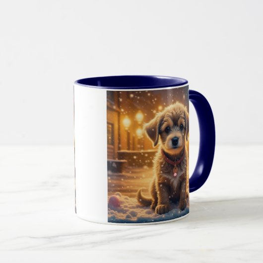 Schattigee kerst Puppies op een sneeuwnacht Mok (Voorkant rechts)