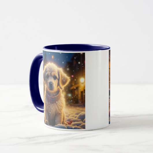 Schattigee kerst Puppies op een sneeuwnacht Mok (Voorkant links)