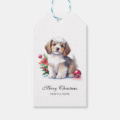Schattigee kerst puppy gepersonaliseerd cadeaulabel (Voorkant)