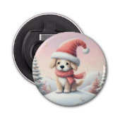 Schattigee kerst puppy in santa hoed button flesopener (Voorkant)