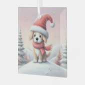 Schattigee kerst puppy in santa hoed glas ornament (Voorkant links)