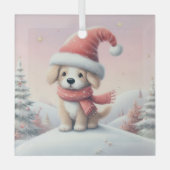 Schattigee kerst puppy in santa hoed glas ornament (Voorkant)