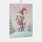 Schattigee kerst puppy in santa hoed glas ornament (Voorkant Rechts)