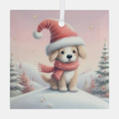 Schattigee kerst puppy in santa hoed glas ornament (Achterkant)