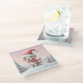 Schattigee kerst puppy in santa hoed glazen onderzetter (Schuin)