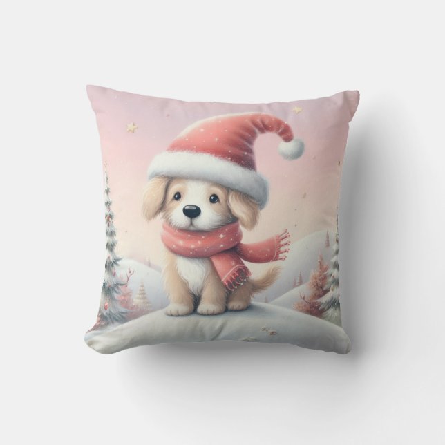 Schattigee kerst puppy in santa hoed kussen (Voorkant)
