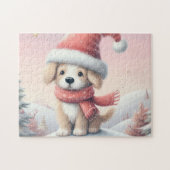Schattigee kerst puppy in santa hoed legpuzzel (Horizontaal)