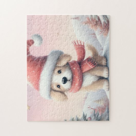 Schattigee kerst puppy in santa hoed legpuzzel (Verticaal)